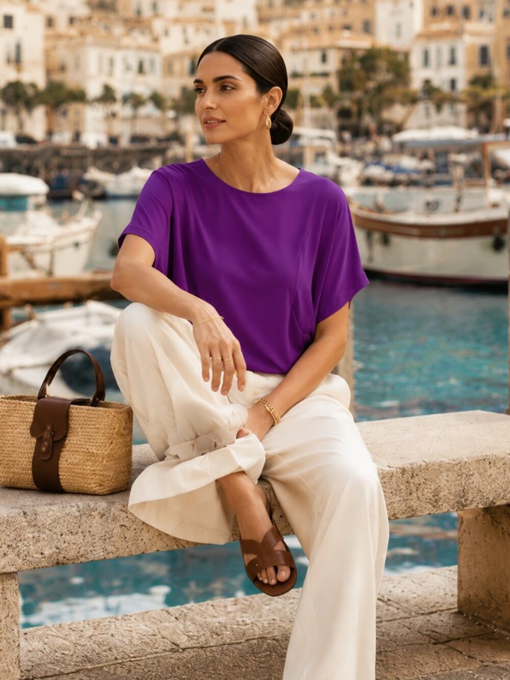 Salvatore Ferragamo Blouse Viscose Crepe Dolman Sleeve Top Purple